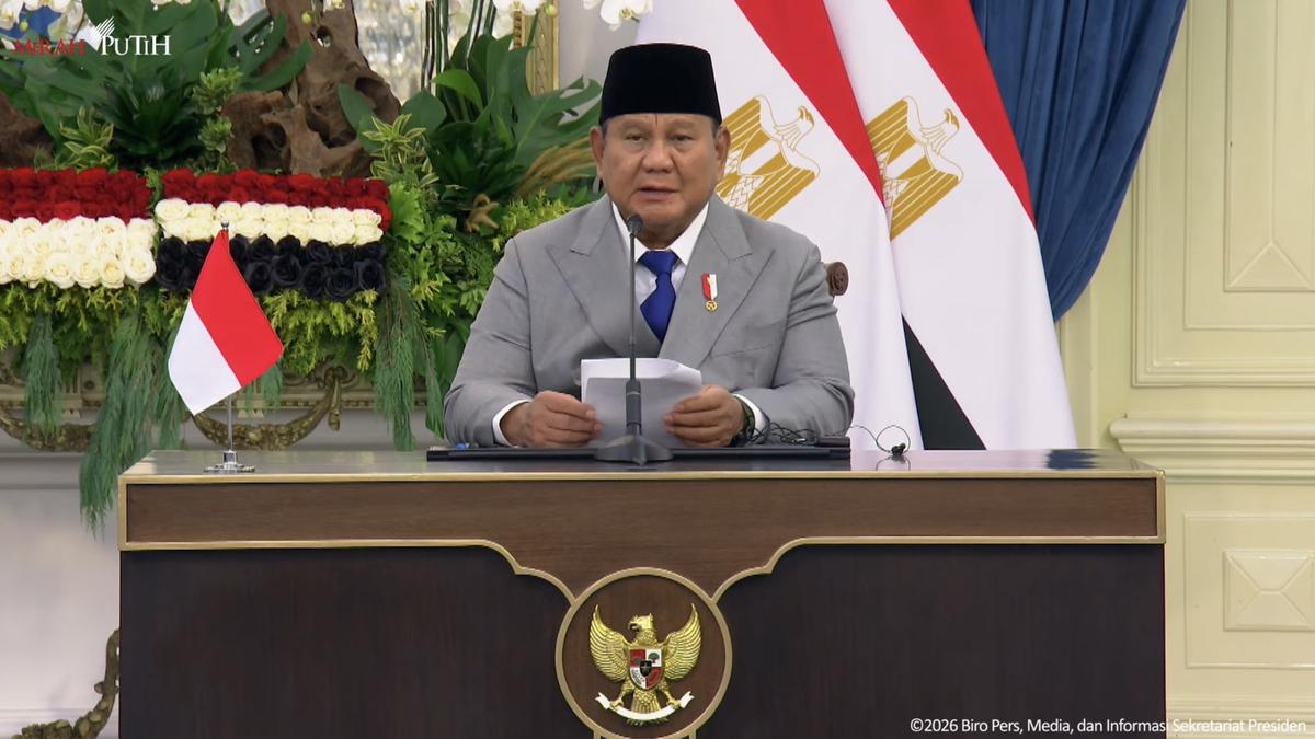 Presiden Prabowo dalam pertemuan bilateral bersama Presiden Republik Arab Mesir, Abdel Fattah El-Sisi, di Istana Merdeka. (Istimewa)