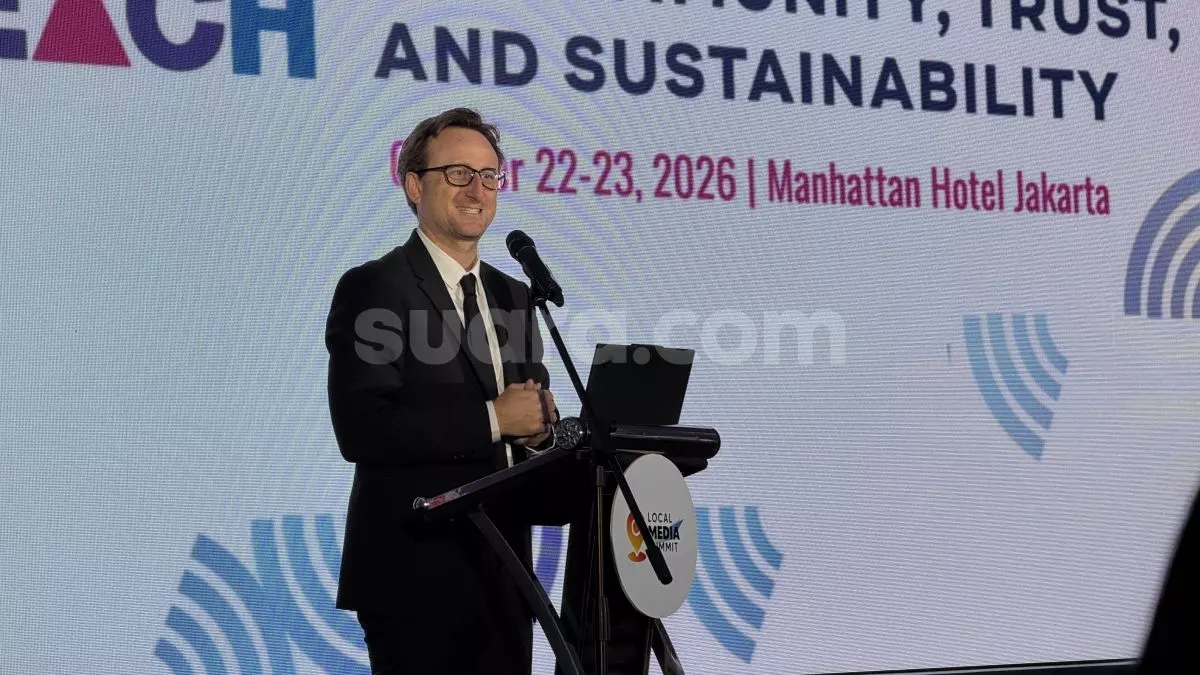 Deputy Head of Mission Norwegian Embassy, Christian Groseth dalam acara Local Media Summit (LMS) 2026 di Manhattan Hotel, Jakarta, Kamis (22/10/2026). [Suara.com/Agustin Dwi Anggraini]