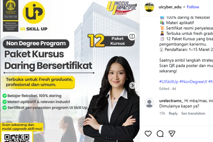 Pendaftaran Program Non-Gelar Universitas Indonesia Diperpanjang, Tersedia 12 Kelas Bersertifikat